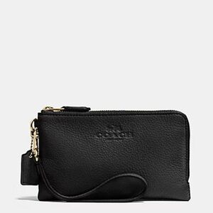 Coach black leather double zip wristlet